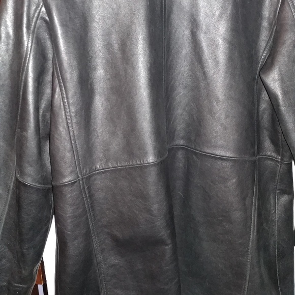 Women's black leather jacket coat - Picture 3 of 3